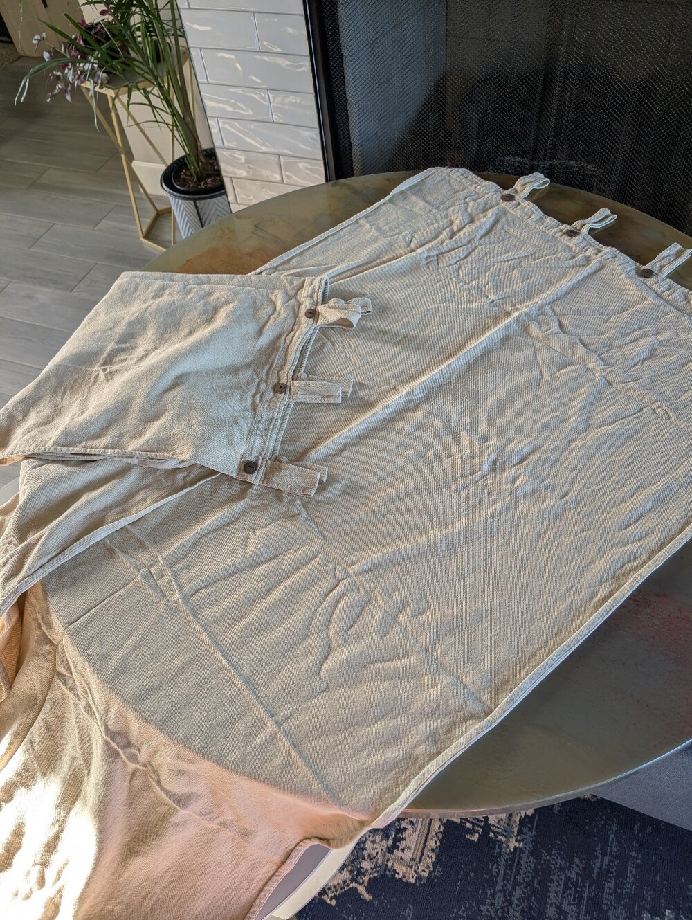 Tan Brown Linen Cotton Curtain Panel Size 80x34 Coconut Shell Buttons Tab-Top